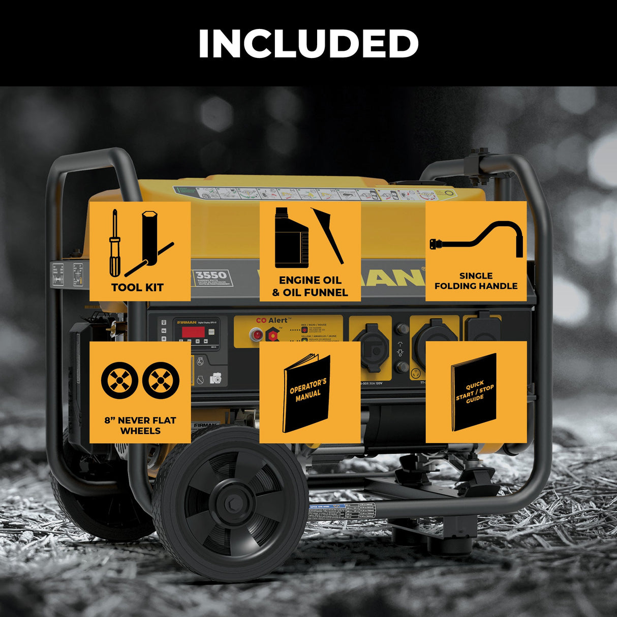 Gas Portable Generator 4450W Recoil Start 120V with CO alert