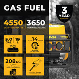 Gas Portable Generator 4550W Recoil Start 120/240V