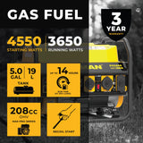 Gas Portable Generator 4550W Recoil Start 120/240V