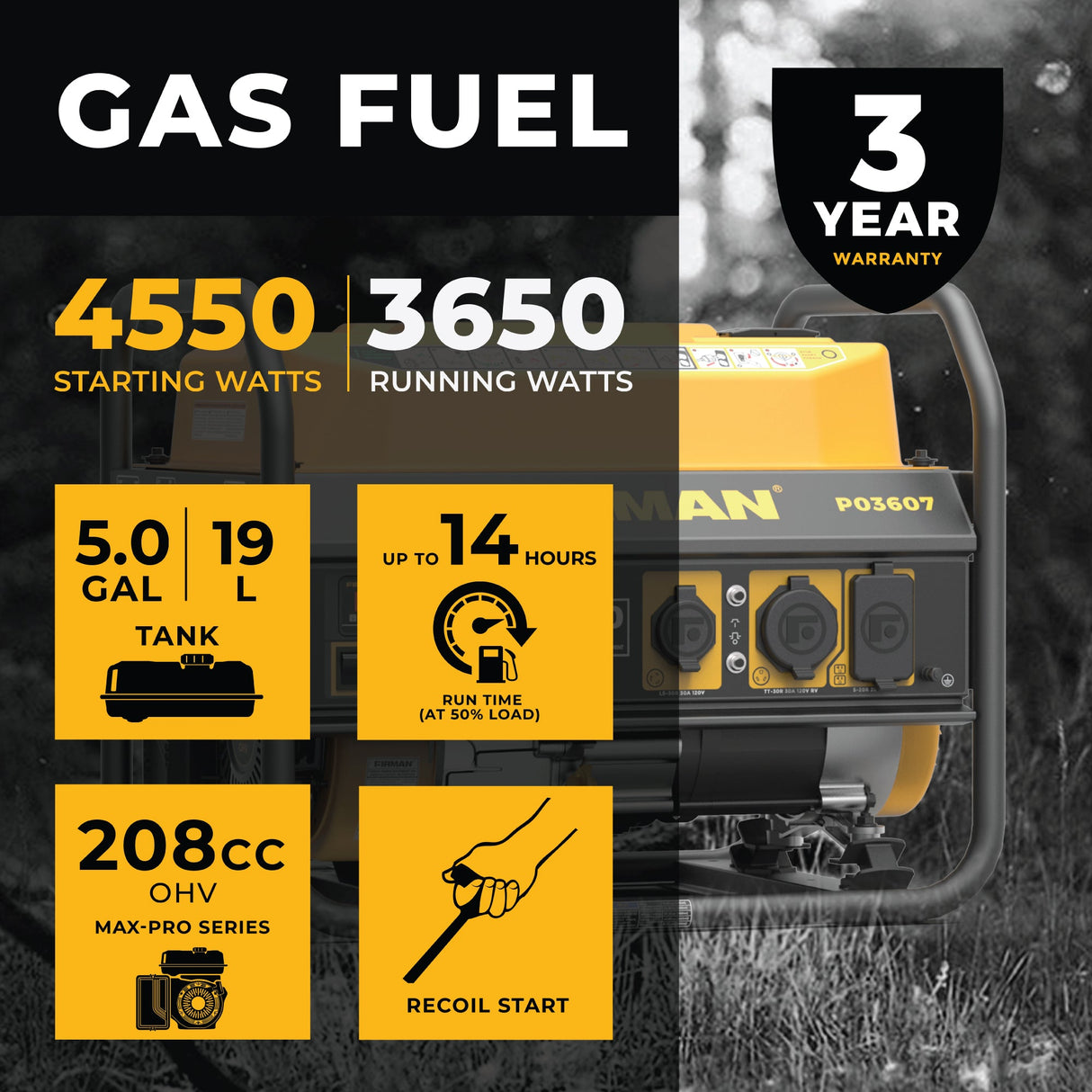 Gas Portable Generator 4550W Recoil Start