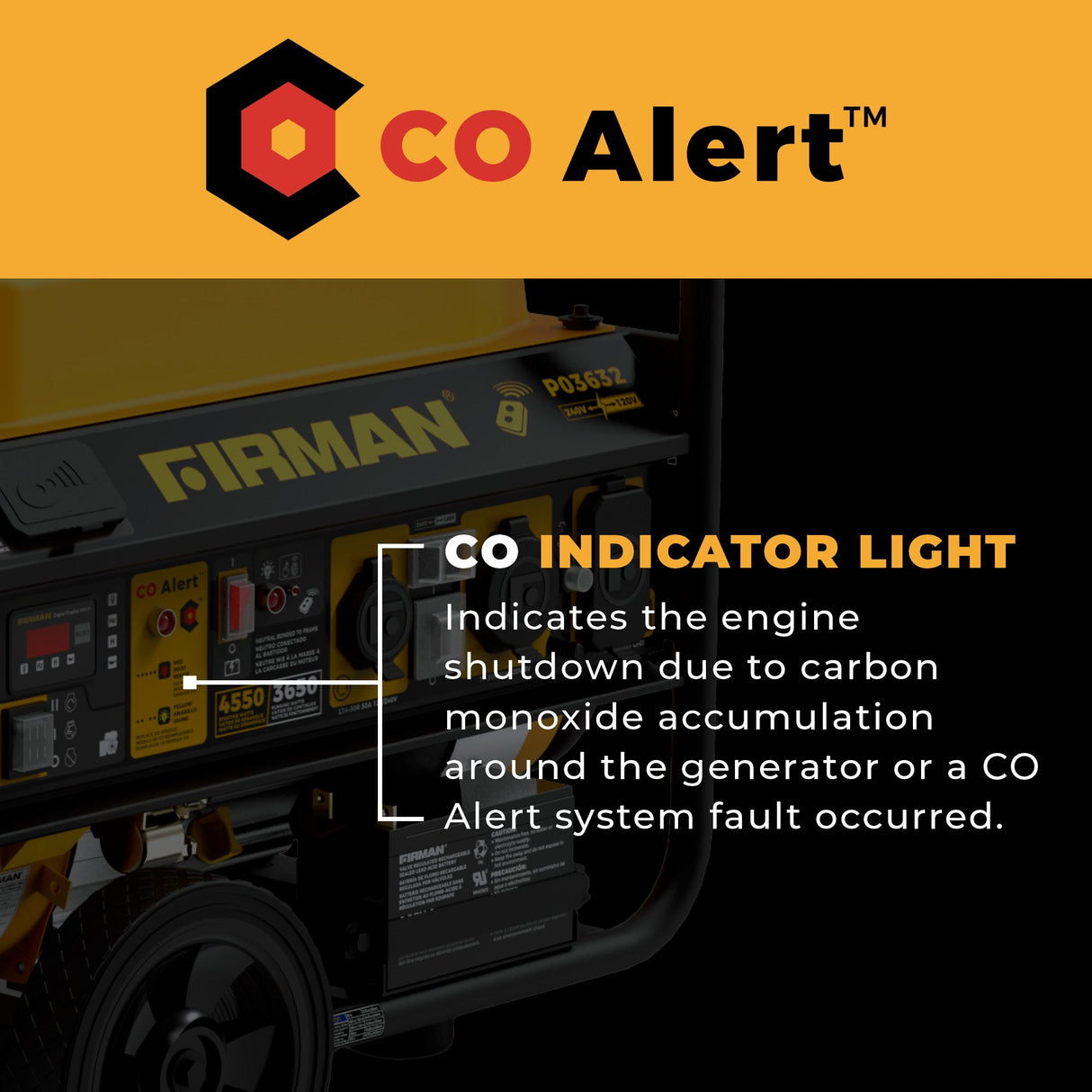 Gas Portable Generator 4550/3650W Remote Start 120/240V CO Alert