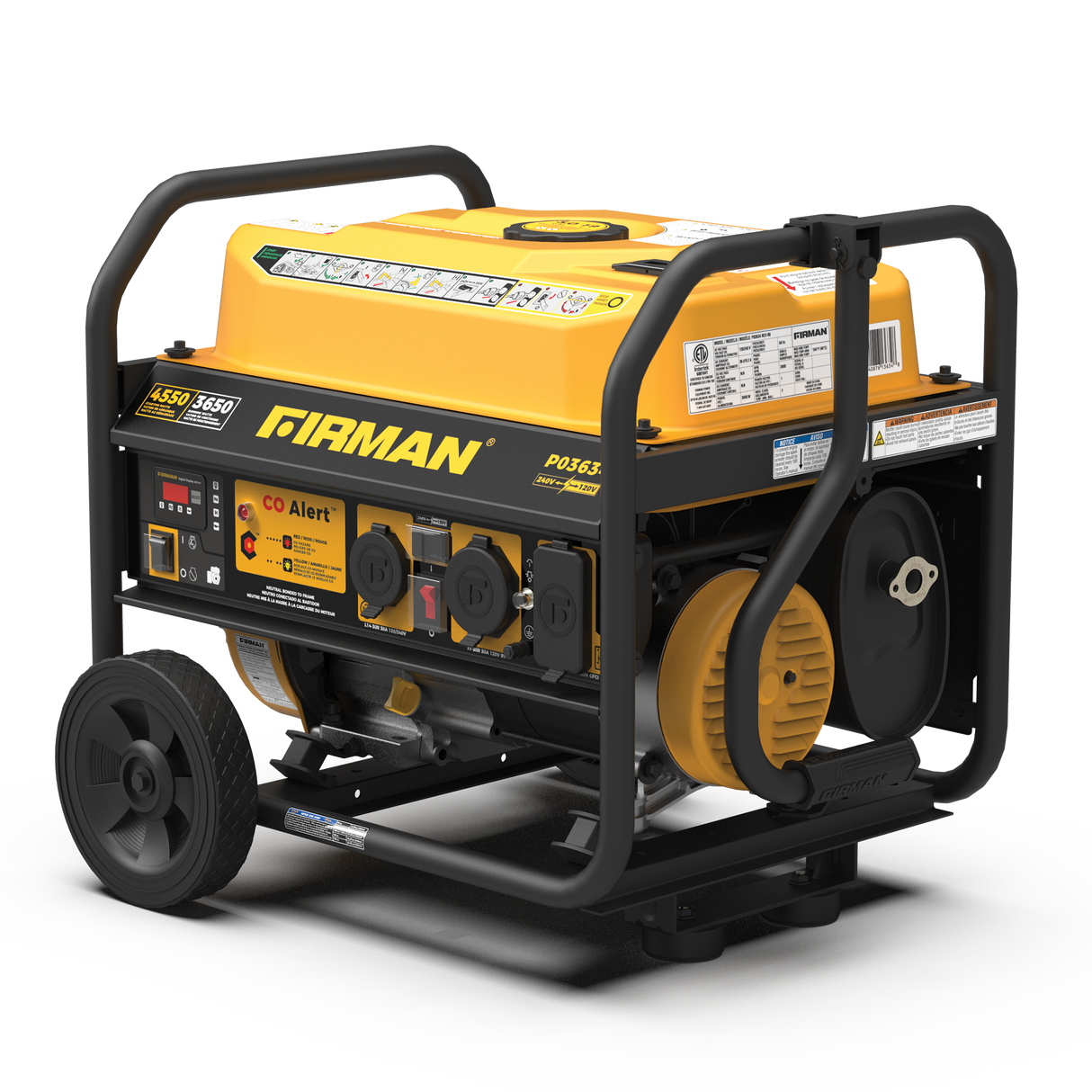 Gas Portable Generator 4550W Recoil Start 120/240V with CO ALERT