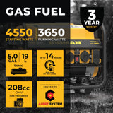 Gas Portable Generator 4550W Recoil Start 120/240V with CO ALERT