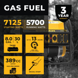 Gas Portable Generator 7125W Recoil Start 120/240V
