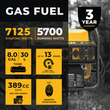Gas Portable Generator 7125W Remote Start 120/240V