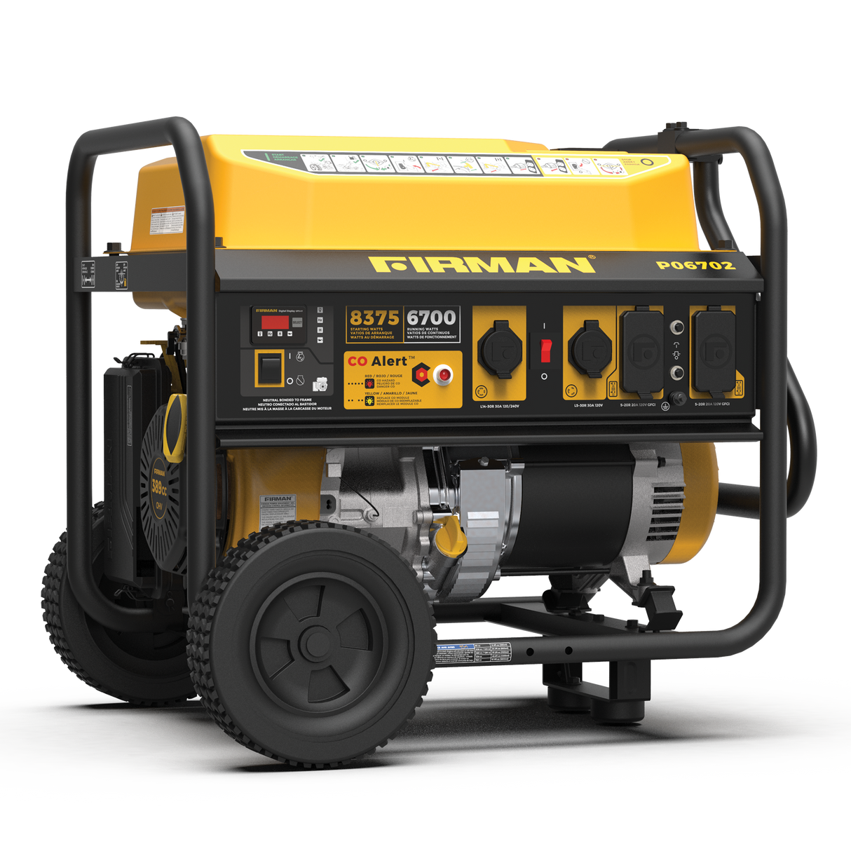 Gas Portable Generator 8375W Recoil Start 120/240V With CO Alert