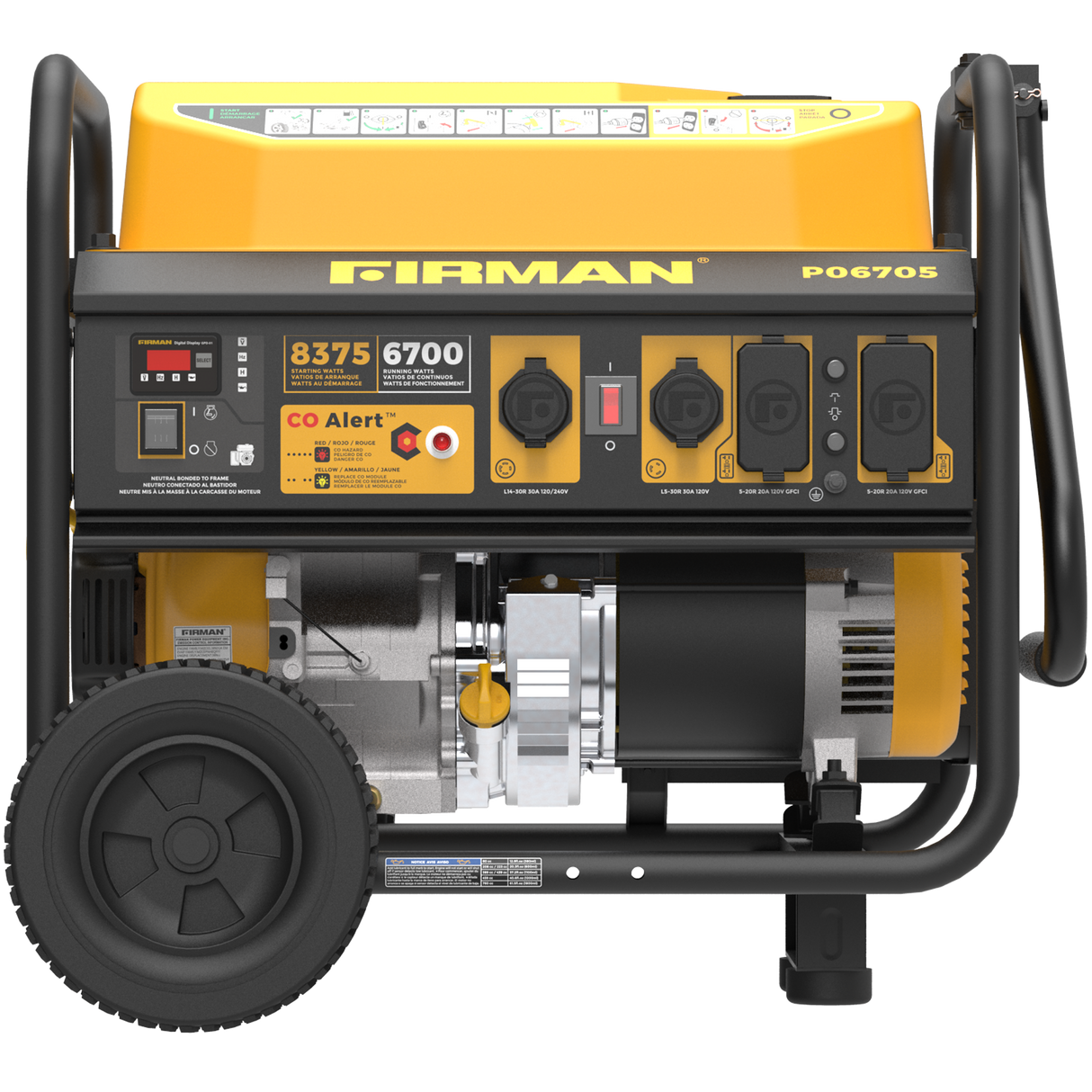 Gas Portable Generator 8375W Recoil Start 120/240V With CO Alert