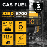 Gas Portable Generator 8350W Recoil Start 120/240V
