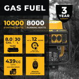 Gas Portable Generator 10000W Remote Start 120/240V