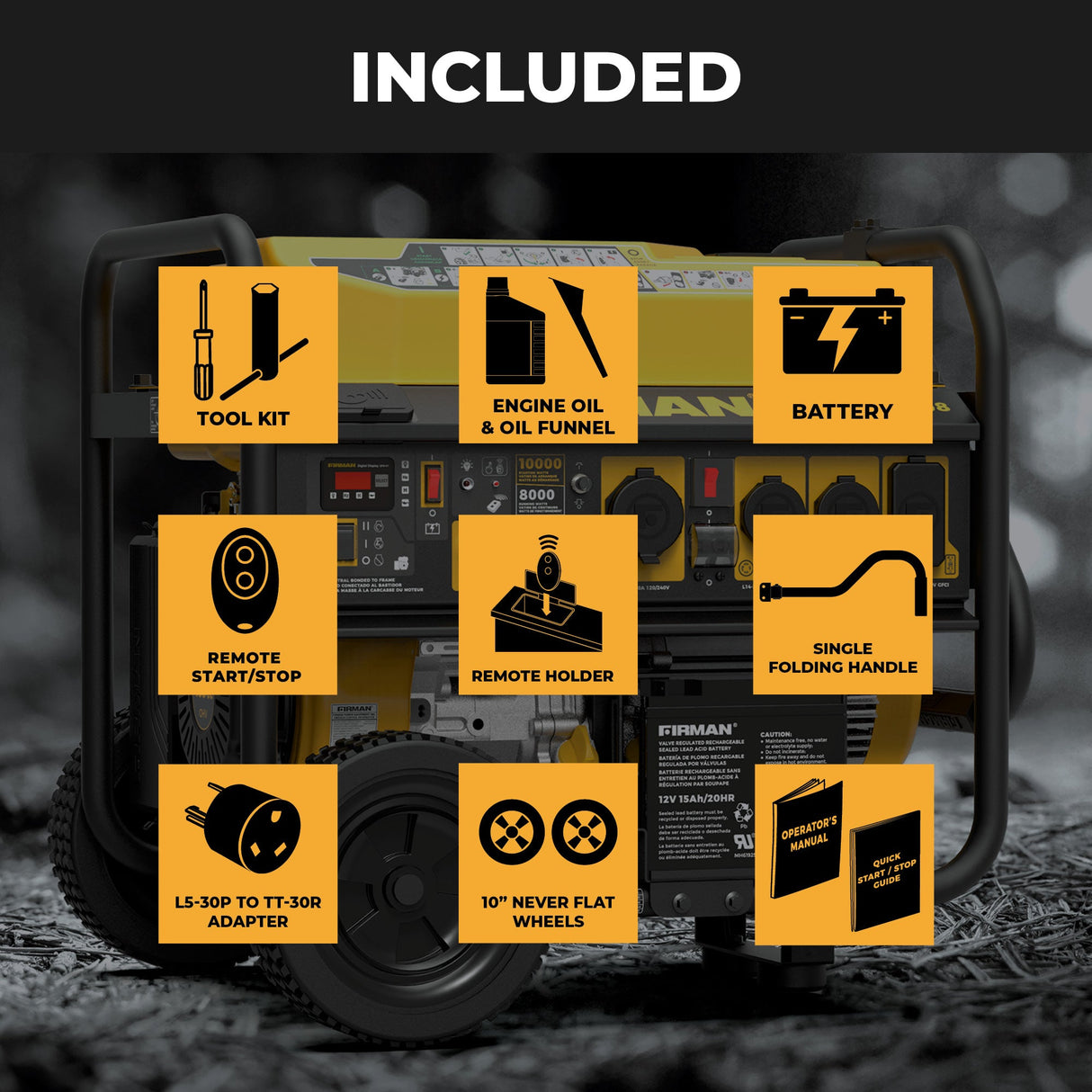 Gas Portable Generator 10000W Remote Start 120/240V with CO Alert