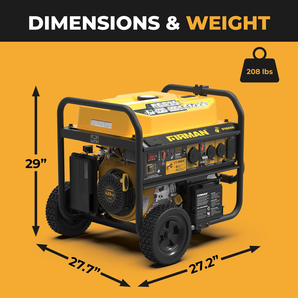 Gas Portable Generator 10000W Remote Start 120/240V with CO Alert