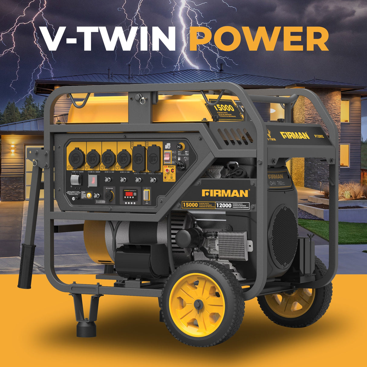 Gas Portable Generator 15000W Electric Start 120/240V with CO Alert