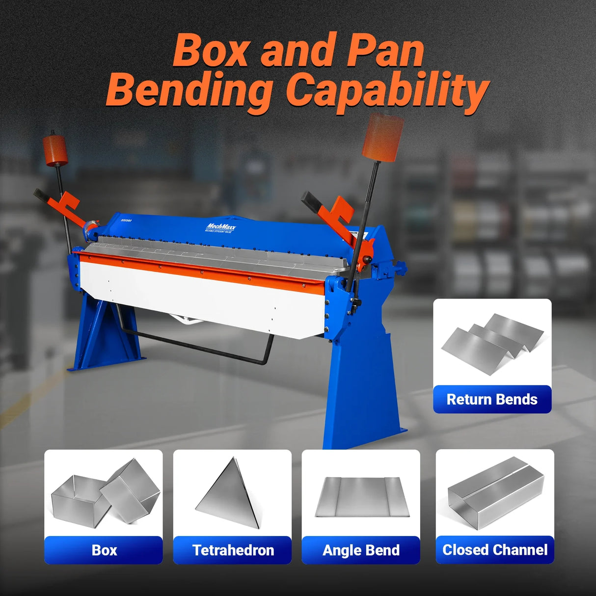 MechMaxx 100-inch Manual Sheet Metal Brake - 12 Gauge Bending Capacity, Adjustable Fingers, 8 Ft. Heavy-Duty Steel Construction, Precision Bending for Box and Pan PB10012