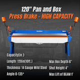 MechMaxx 120-inch Manual Sheet Metal Brake - 14 Gauge Bending Capacity, Adjustable Fingers, Heavy-Duty Steel Construction, Precision Bending for Box and Pan PB12014