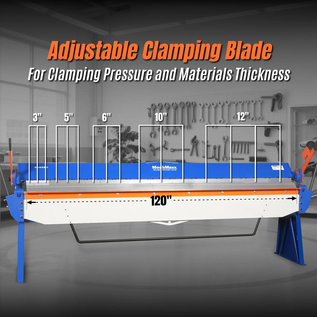 MechMaxx 120-inch Manual Sheet Metal Brake - 14 Gauge Bending Capacity, Adjustable Fingers, Heavy-Duty Steel Construction, Precision Bending for Box and Pan PB12014