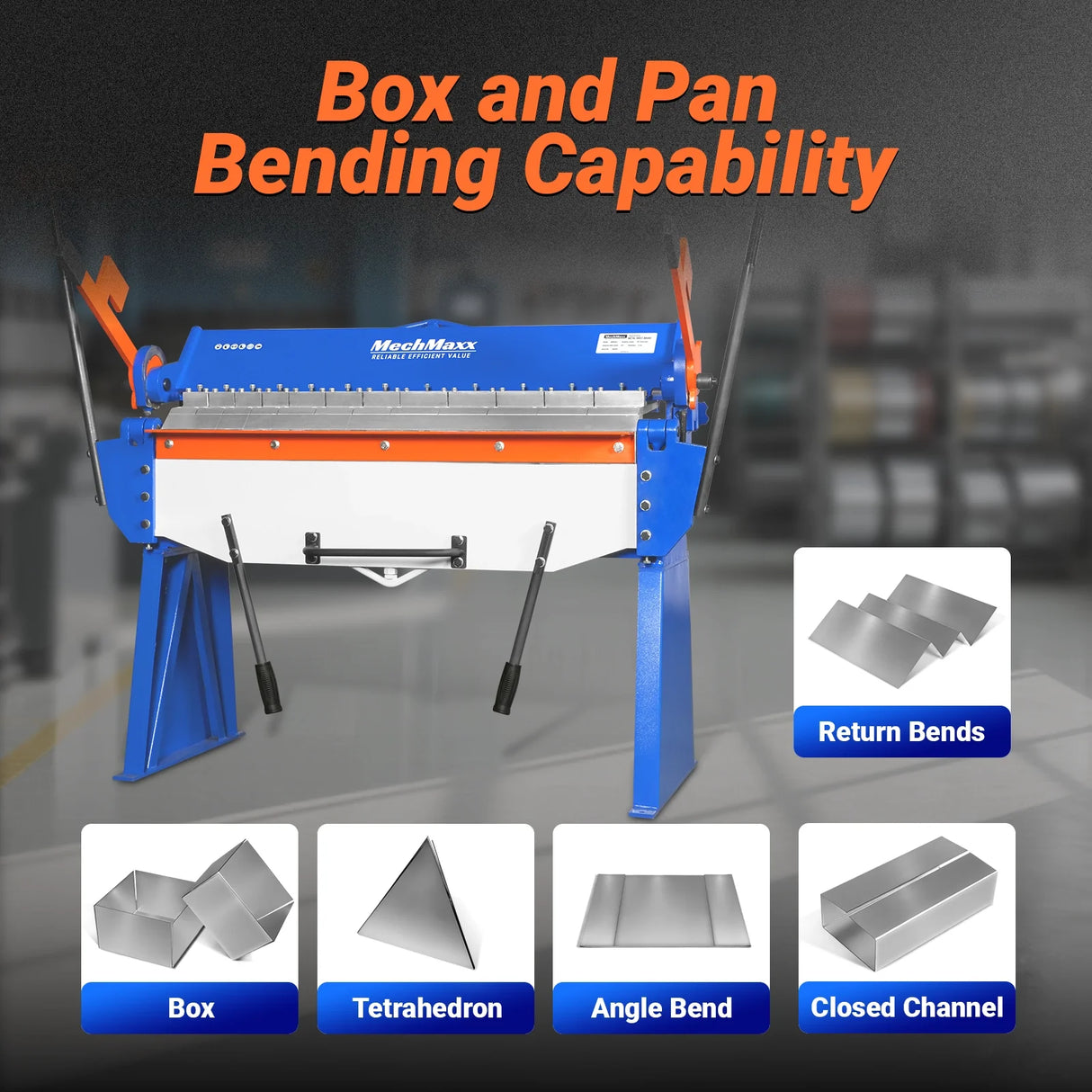 MechMaxx 48” Manual Pan and Box Brake - Heavy Duty, Durable Construction, 12 Gauge Mild Steel, 135° Bending Angle, Individual Bending Fingers" PB4812