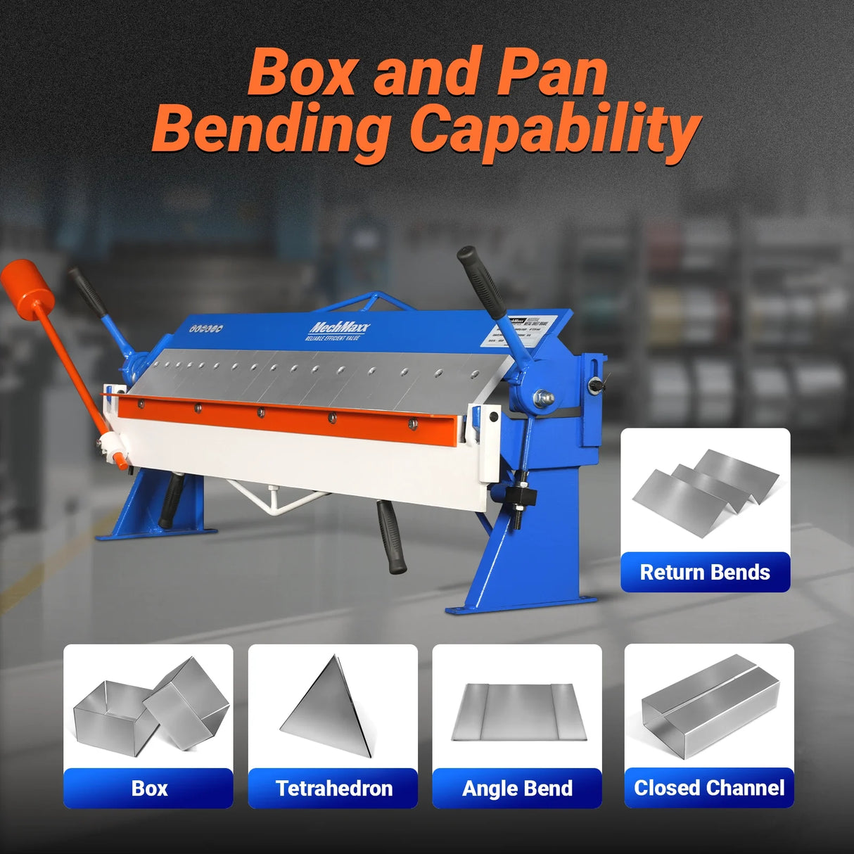 MechMaxx 48" Manual Pan and Box Brake - 16 Gauge Mild Steel Capacity, 135° Bending Angle, 16 Precision Fingers, Durable Construction for Accurate Bends"