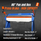 MechMaxx 80-inch Manual Sheet Metal Brake - 12 Gauge Bending Capacity, Adjustable Fingers, 6 Ft. Heavy-Duty Steel Construction for Precision Bending PB8012