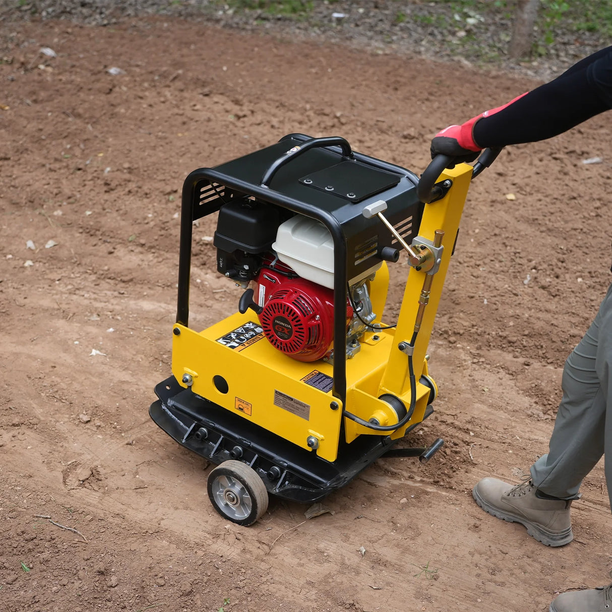 Honda GX270 Reversible Plate Compactor with Wheel Kit and Extension Plates, 6750 lb Centrifugal Force, PC180H