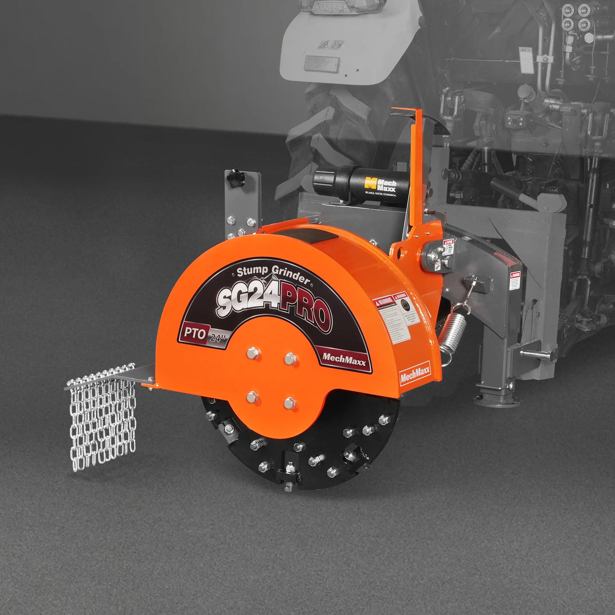 MechMaxx 3-Point PTO Stump Grinder with 34 Carbide Teeth (PTO Shaft Included with Slip Clutch), for 15-45HP Tractor, SG24PRO – Orange