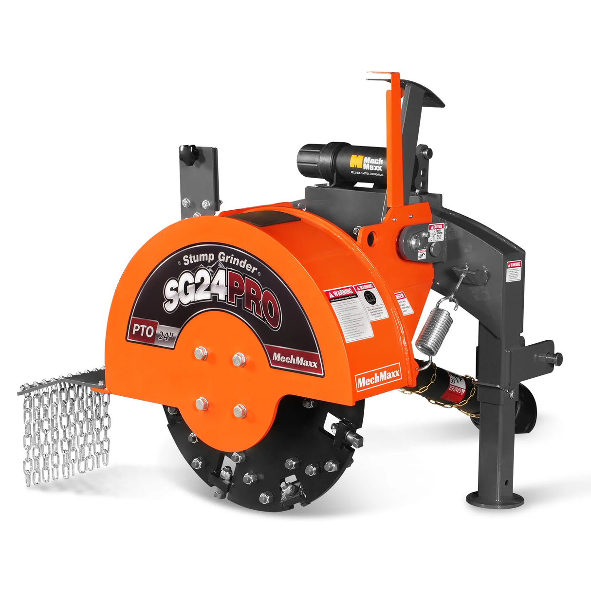 MechMaxx 3-Point PTO Stump Grinder with 34 Carbide Teeth (PTO Shaft Included with Slip Clutch), for 15-45HP Tractor, SG24PRO – Orange