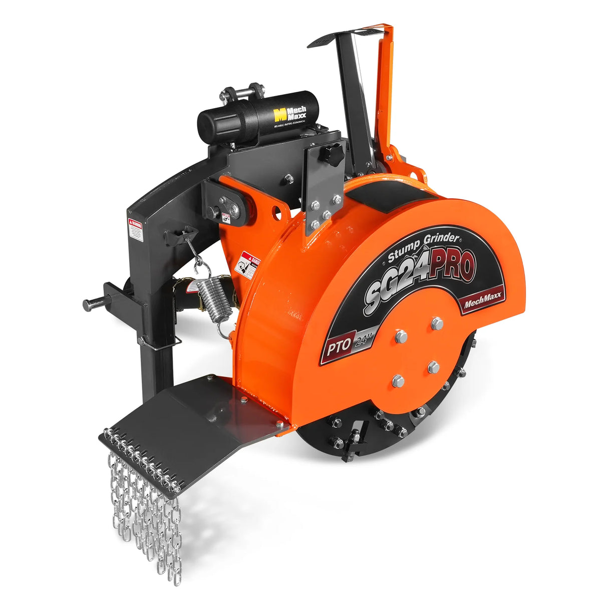 MechMaxx 3-Point PTO Stump Grinder with 34 Carbide Teeth (PTO Shaft Included with Slip Clutch), for 15-45HP Tractor, SG24PRO – Orange
