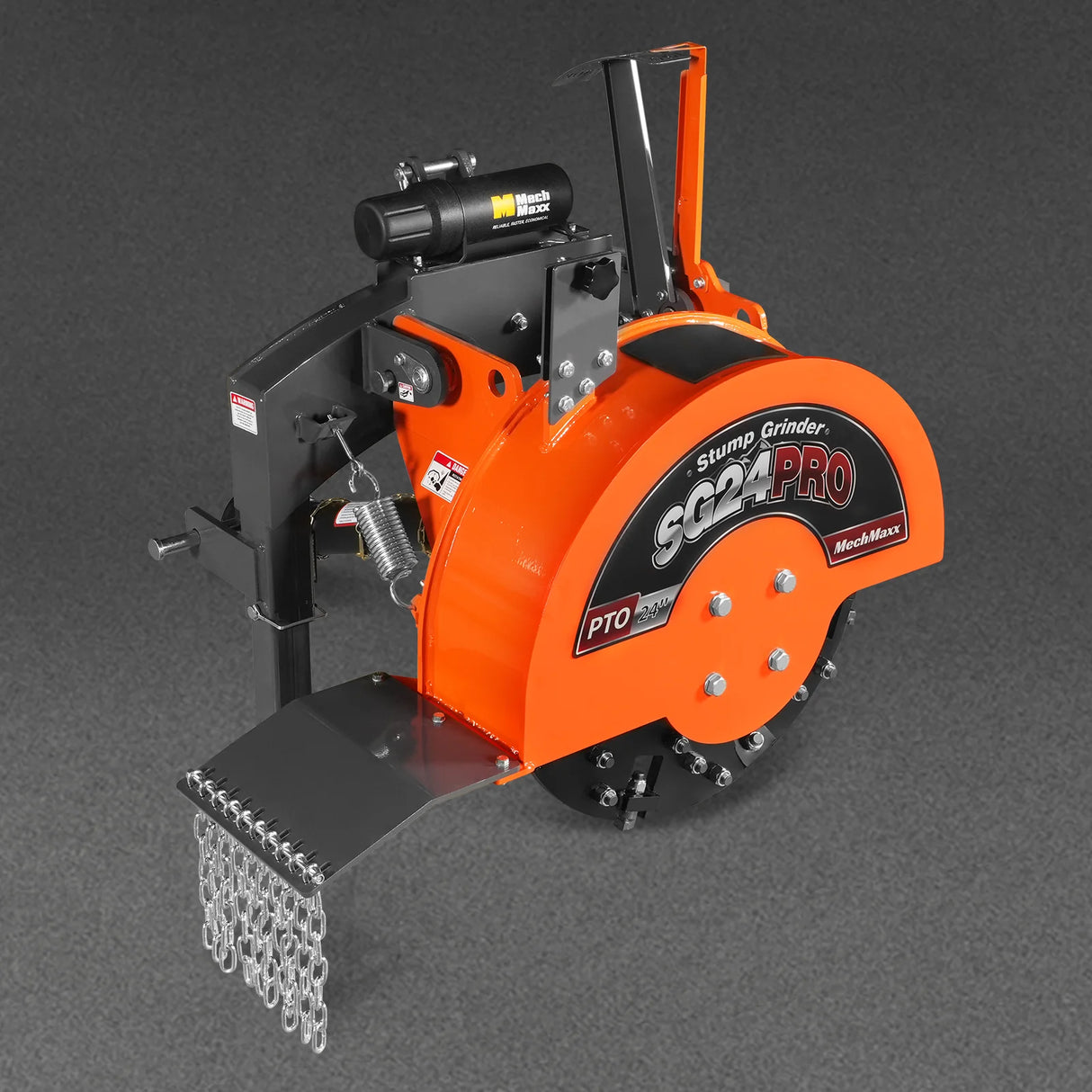 MechMaxx 3-Point PTO Stump Grinder with 34 Carbide Teeth (PTO Shaft Included with Slip Clutch), for 15-45HP Tractor, SG24PRO – Orange
