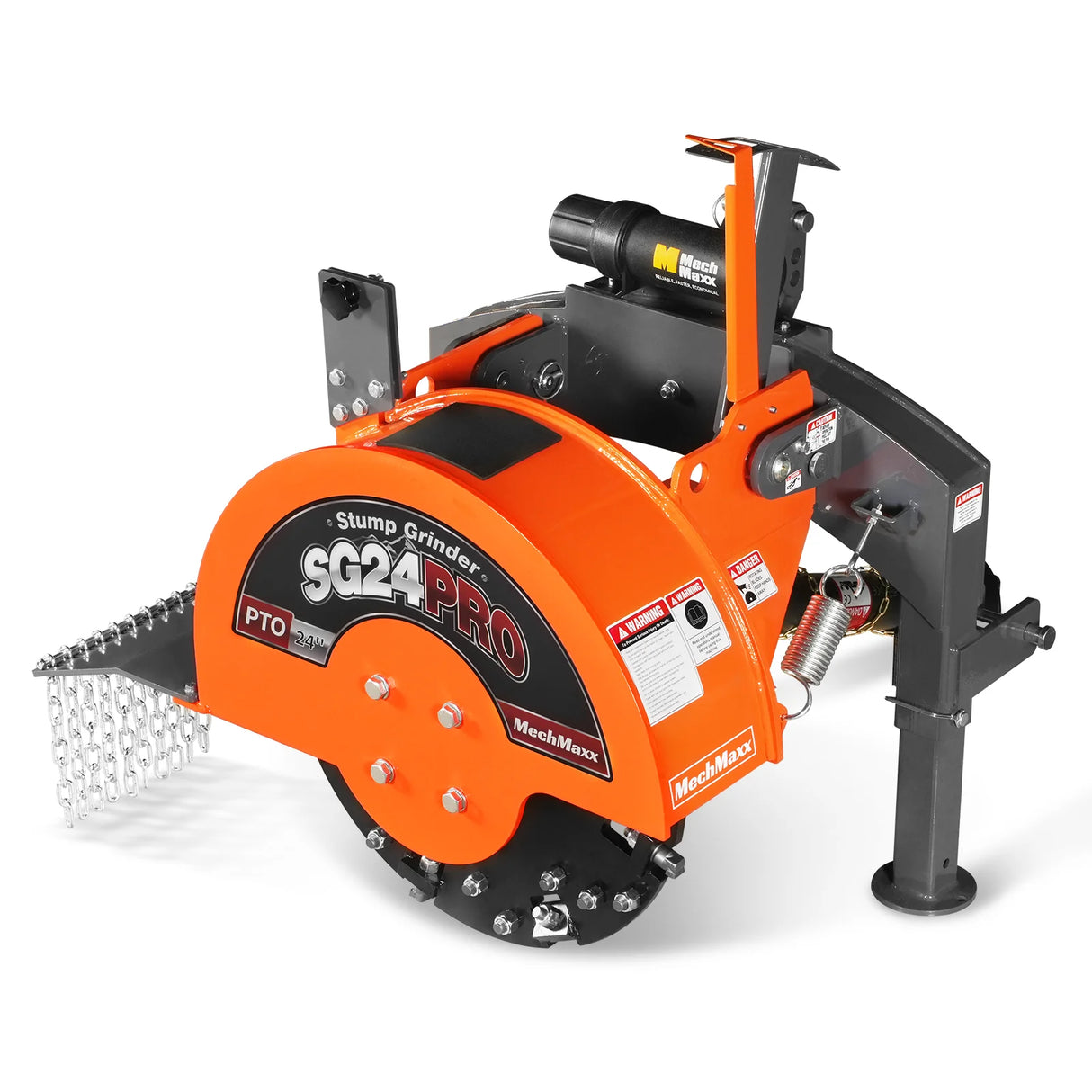 MechMaxx 3-Point PTO Stump Grinder with 34 Carbide Teeth (PTO Shaft Included with Slip Clutch), for 15-45HP Tractor, SG24PRO – Orange