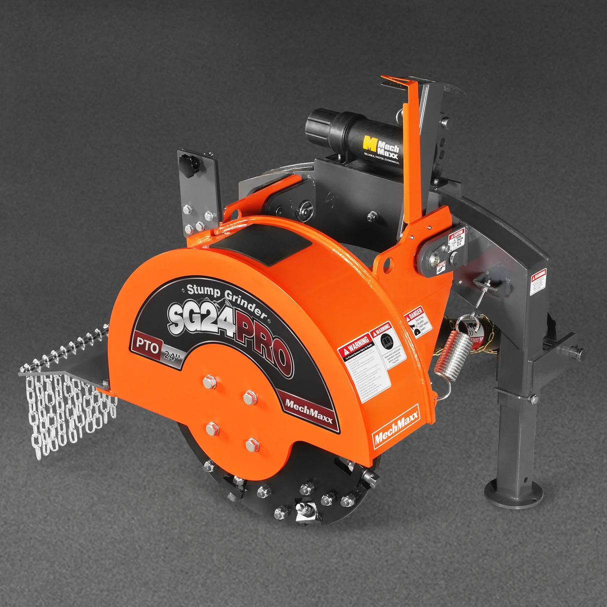 MechMaxx 3-Point PTO Stump Grinder with 34 Carbide Teeth (PTO Shaft Included with Slip Clutch), for 15-45HP Tractor, SG24PRO – Orange