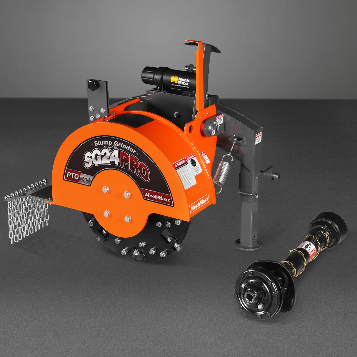MechMaxx 3-Point PTO Stump Grinder with 34 Carbide Teeth (PTO Shaft Included with Slip Clutch), for 15-45HP Tractor, SG24PRO – Orange