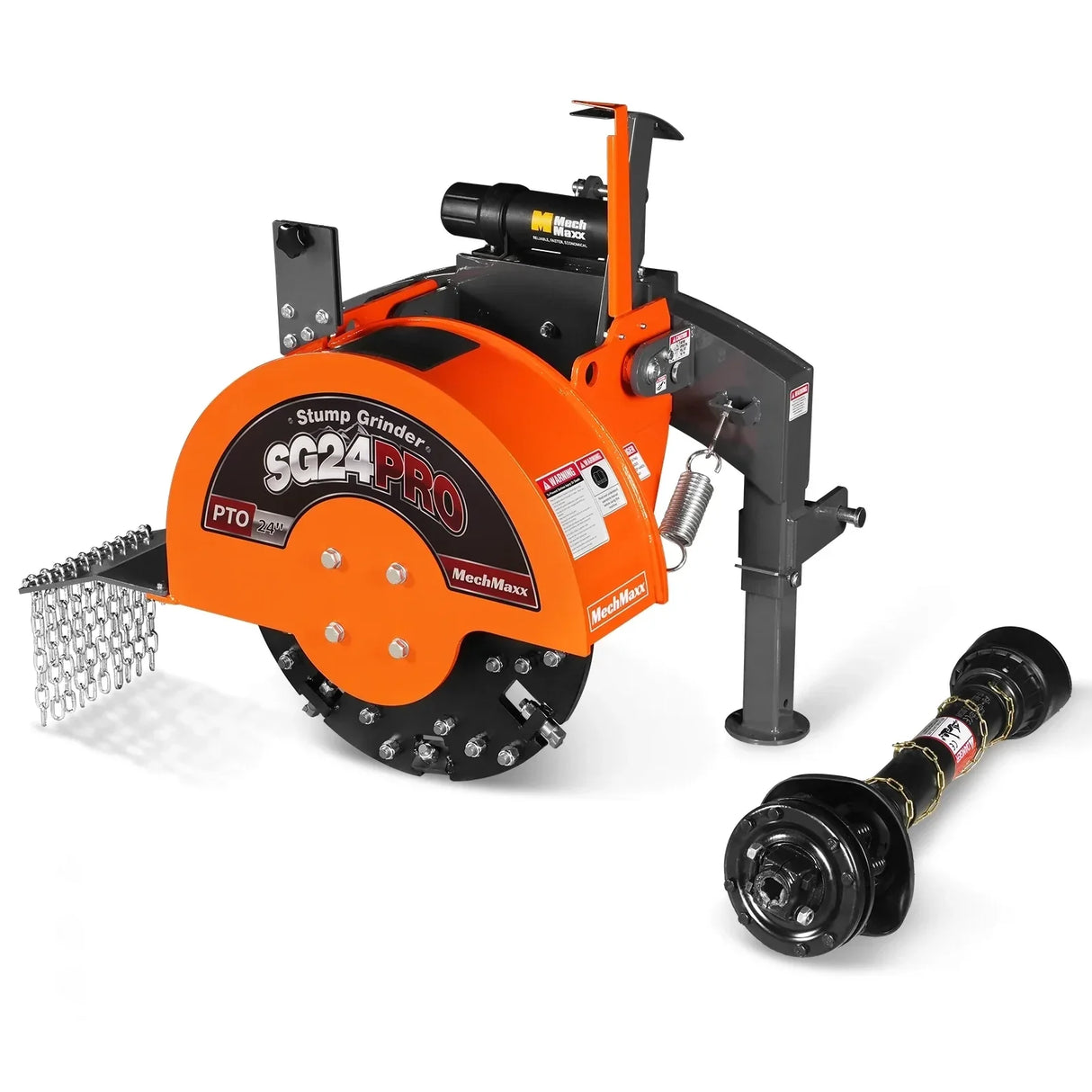 MechMaxx 3-Point PTO Stump Grinder with 34 Carbide Teeth (PTO Shaft Included with Slip Clutch), for 15-45HP Tractor, SG24PRO – Orange