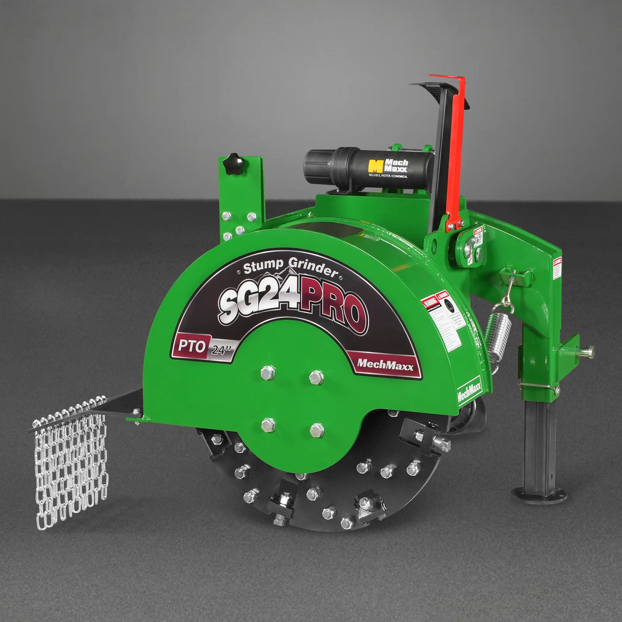 MechMaxx 3-Point PTO Stump Grinder with 34 Carbide Teeth (PTO Shaft Included with Slip Clutch), for 15-45HP Tractor, SG24PRO – Green