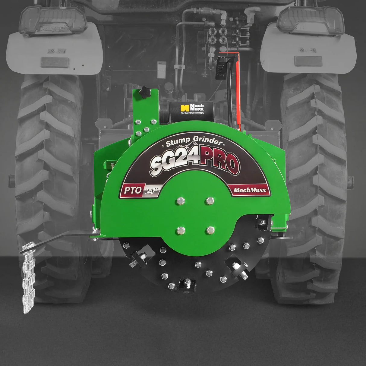 MechMaxx 3-Point PTO Stump Grinder with 34 Carbide Teeth (PTO Shaft Included with Slip Clutch), for 15-45HP Tractor, SG24PRO – Green
