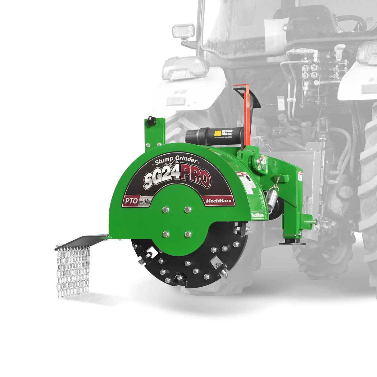 MechMaxx 3-Point PTO Stump Grinder with 34 Carbide Teeth (PTO Shaft Included with Slip Clutch), for 15-45HP Tractor, SG24PRO – Green