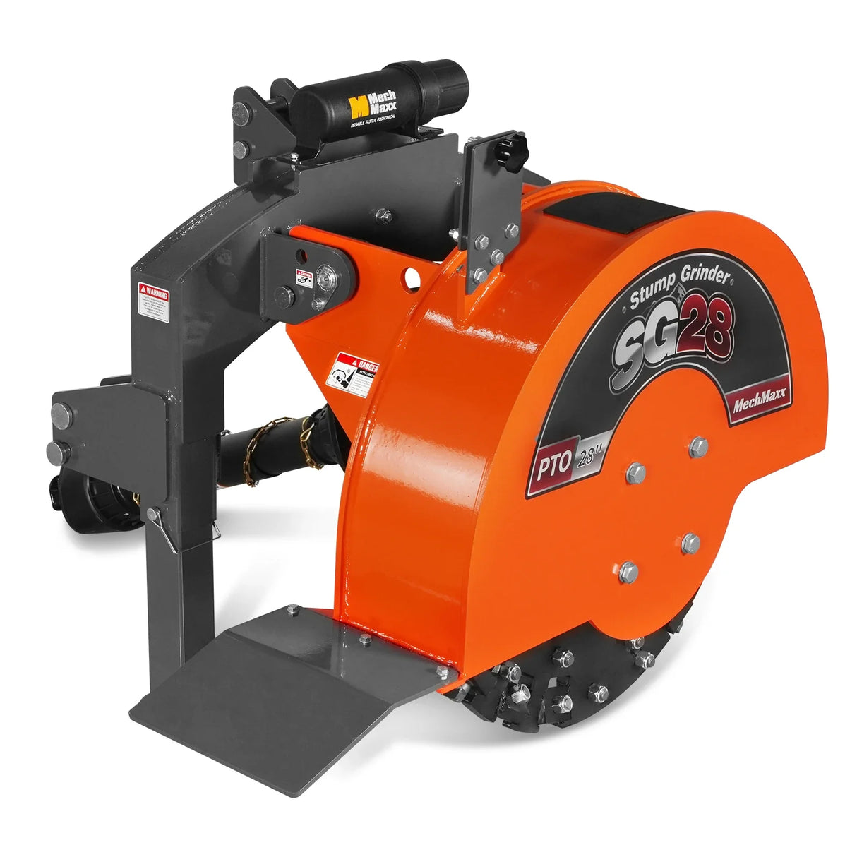MechMaxx 3-Point PTO Stump Grinder with 44 Carbide Teeth (PTO Shaft Included with Slip Clutch), for 35-80HP Tractor, SG28 – Orange