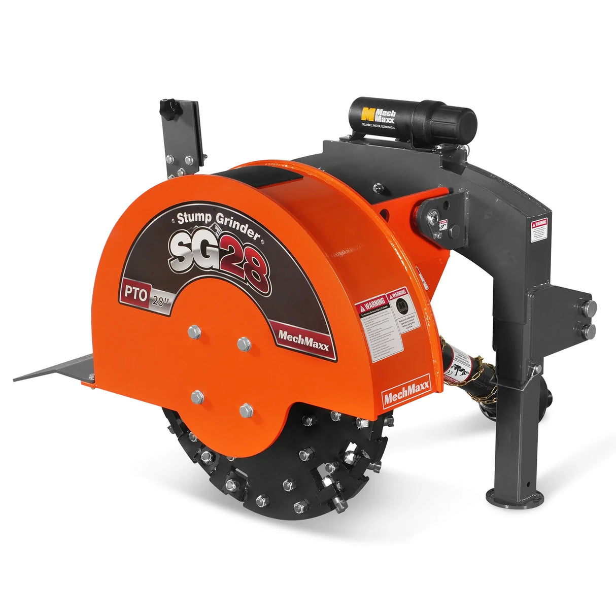 MechMaxx 3-Point PTO Stump Grinder with 44 Carbide Teeth (PTO Shaft Included with Slip Clutch), for 35-80HP Tractor, SG28 – Orange