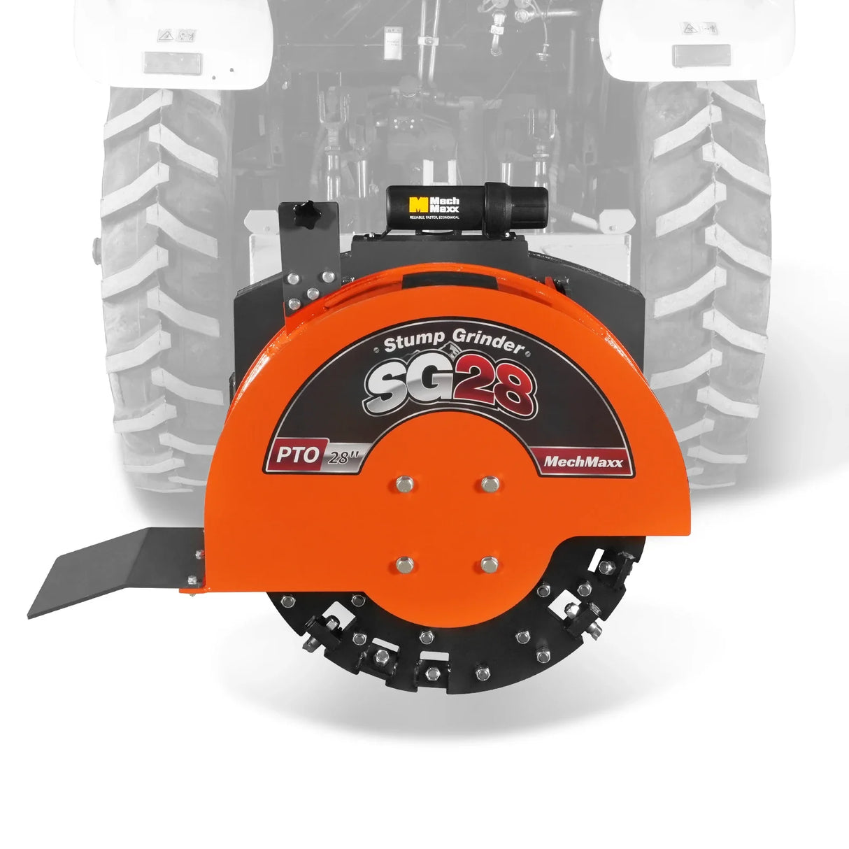 MechMaxx 3-Point PTO Stump Grinder with 44 Carbide Teeth (PTO Shaft Included with Slip Clutch), for 35-80HP Tractor, SG28 – Orange