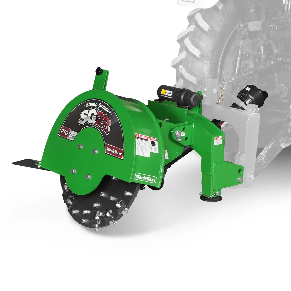 MechMaxx 3-Point PTO Stump Grinder with 44 Carbide Teeth (PTO Shaft Included with Slip Clutch), for 35-80HP Tractor, SG28 – Green