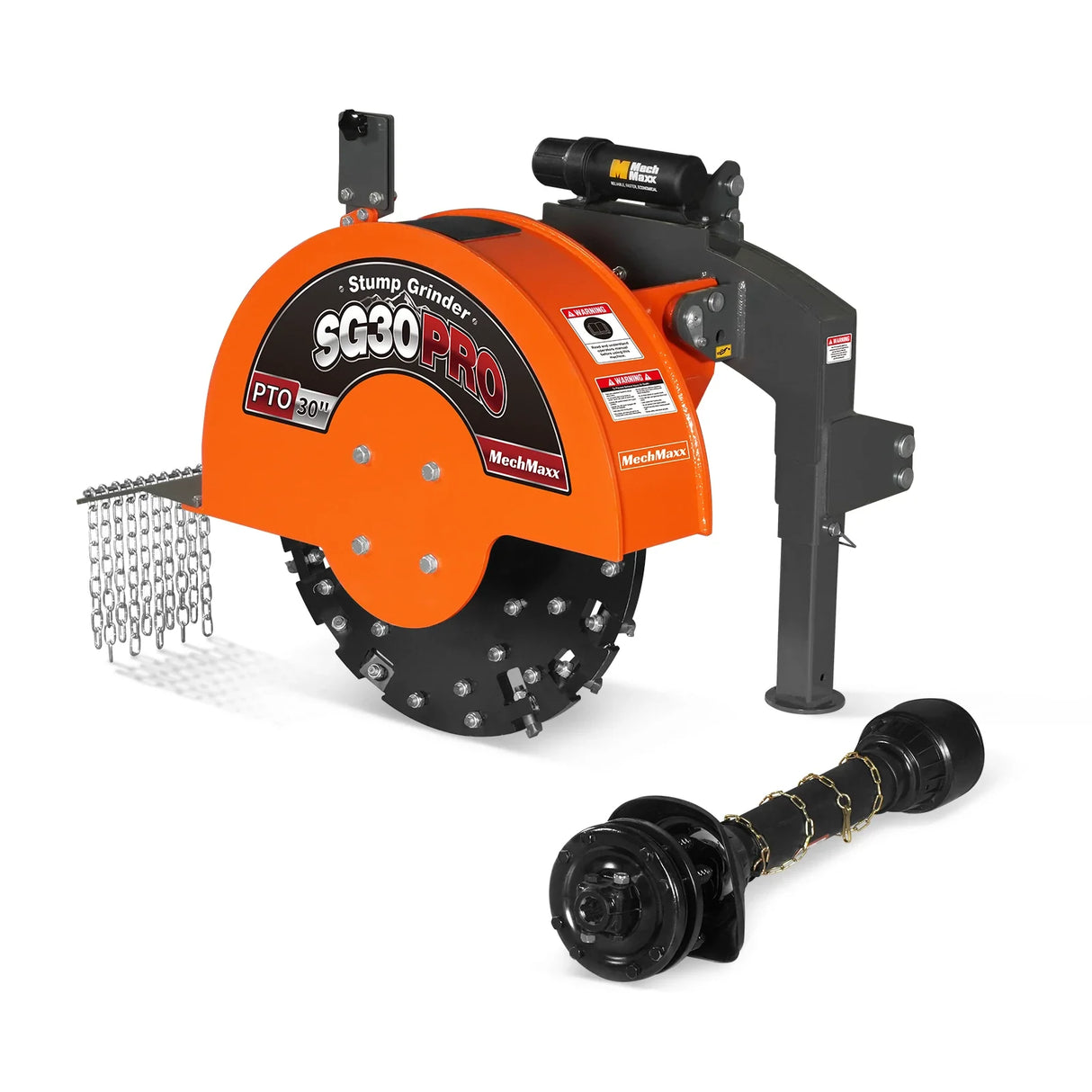 MechMaxx 3-Point PTO Stump Grinder, 30 in Flywheel, 40-100HP, with 44 Carbide Teeth (PTO Shaft Included with Slip Clutch), SG30PRO – Orange