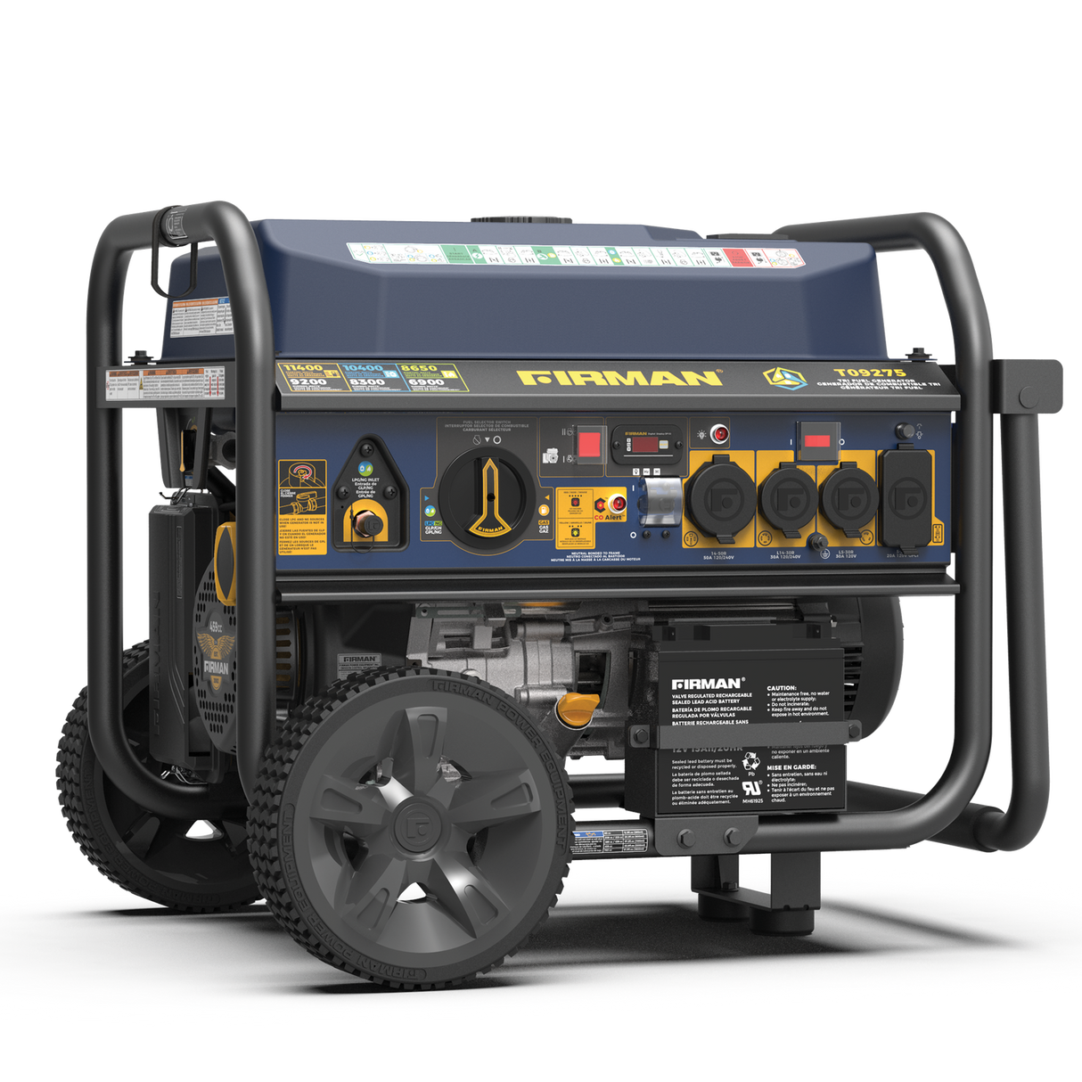 Tri Fuel Portable Generator 11400W Electric Start 120V/240V with CO Alert