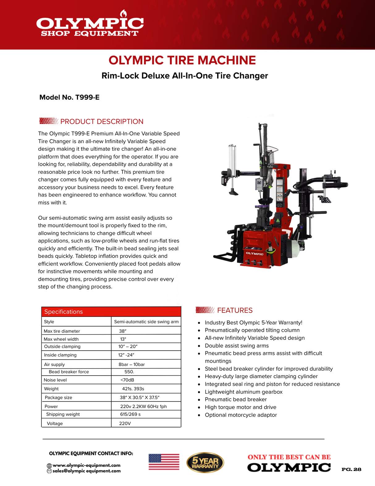 Olympic Equipment Rim-Lock Deluxe All-In-One Tire Changer T-999E