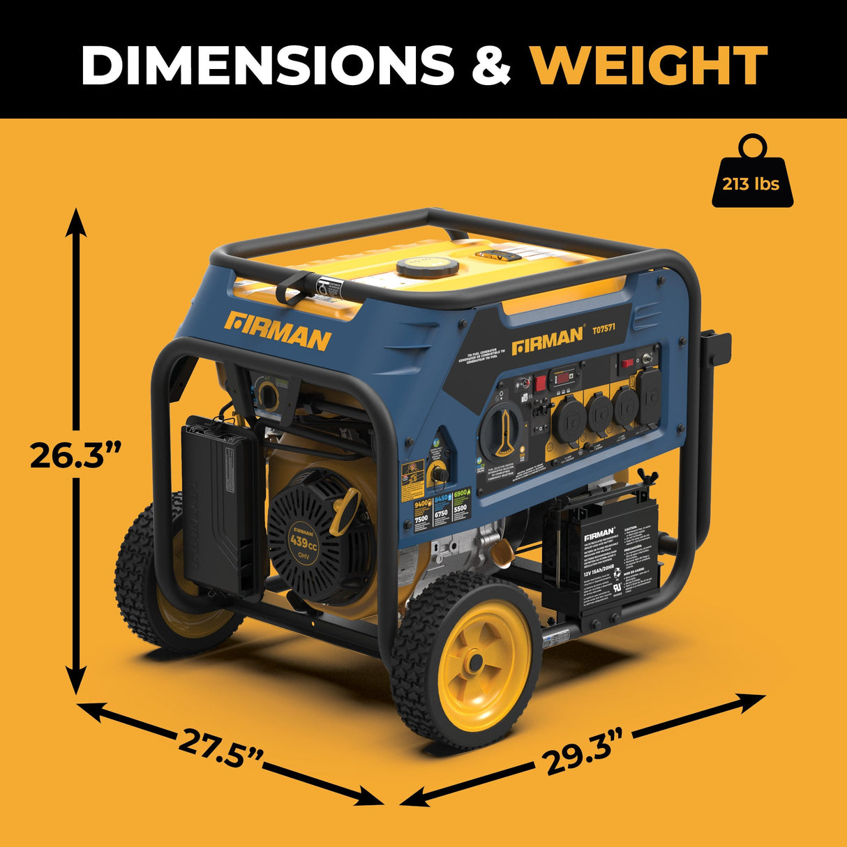 Tri Fuel 7500W Portable Generator Electric Start 120/240V