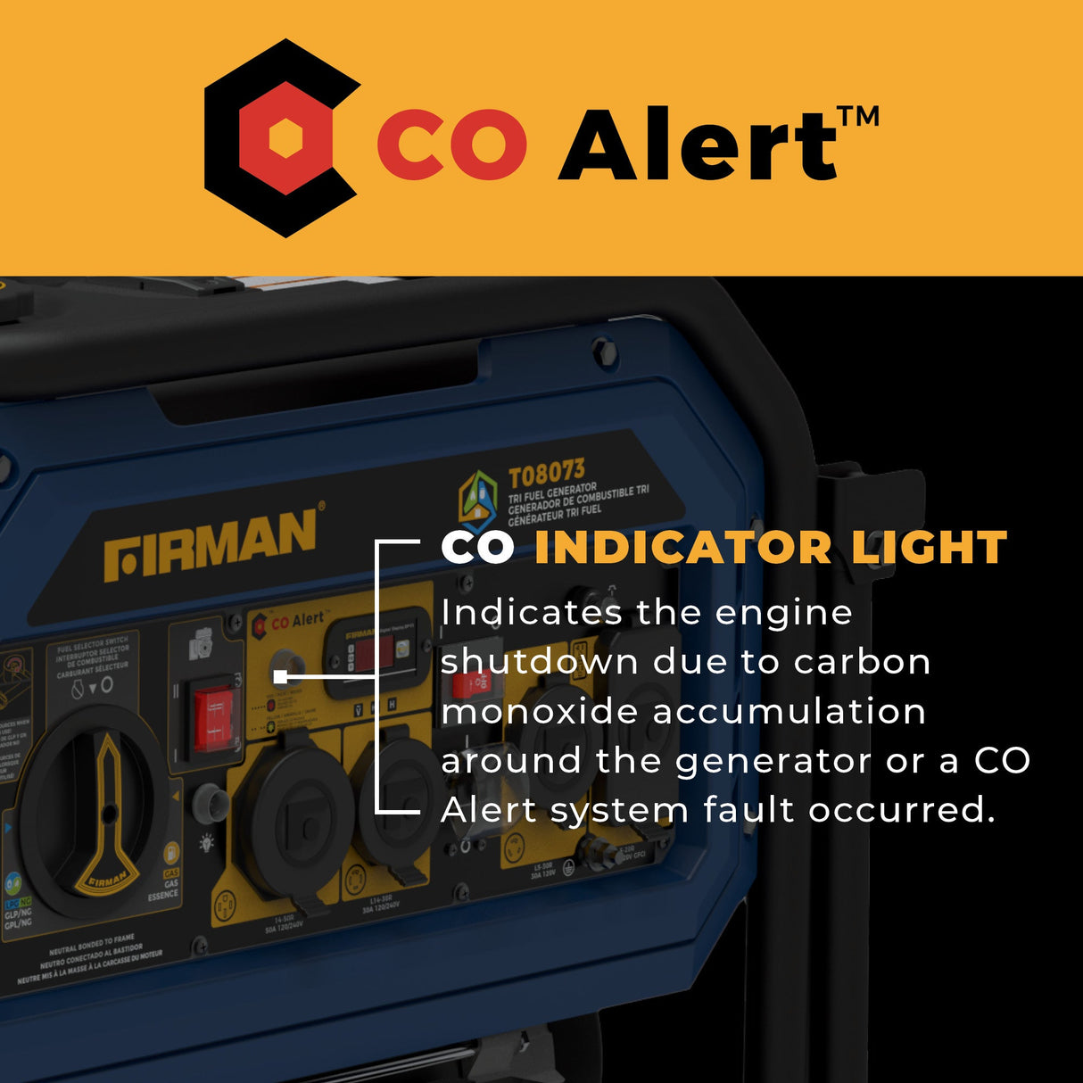 Tri Fuel  Portable Generator 10000/8000W Electric Start With CO Alert