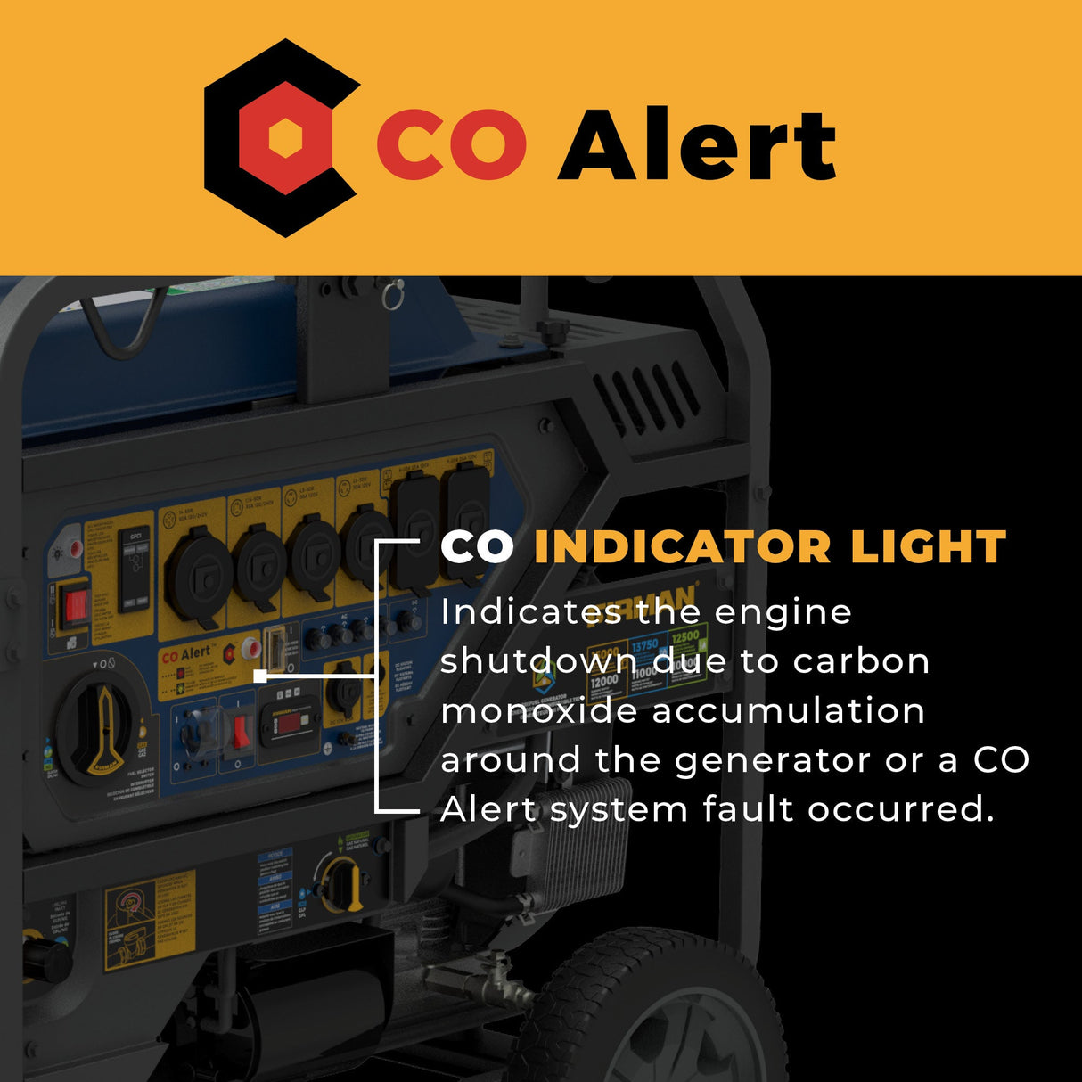 TRI FUEL PORTABLE GENERATOR 15000W ELECTRIC START 120/240V WITH CO ALERT