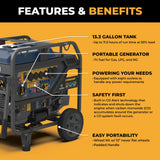 TRI FUEL PORTABLE GENERATOR 15000W ELECTRIC START 120/240V WITH CO ALERT