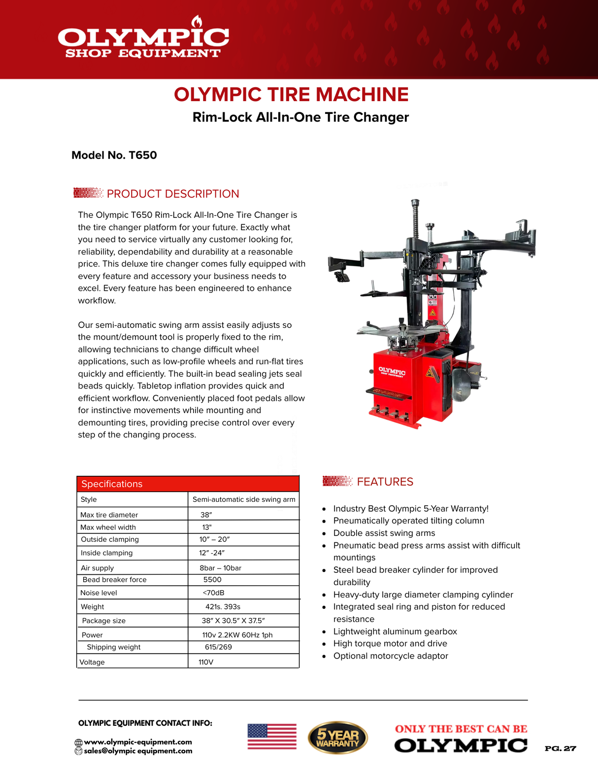 Olympic Equipment Rim-Lock All-In-One Tire Changer T650