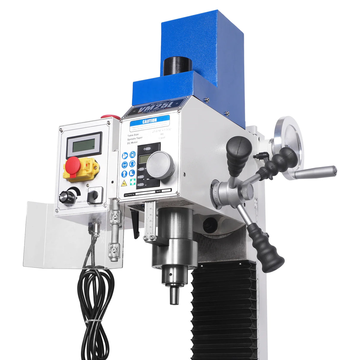 MechMaxx 7‘’ x 27-1/2‘’ Benchtop Mini Mill Drill Machine, Variable Speed, Brshless Motor, R8 Spindle, 1.5 HP, 110V, Compact Milling Drilling Tool for Garage Shop, DIY Metalworking without Stand VM25L