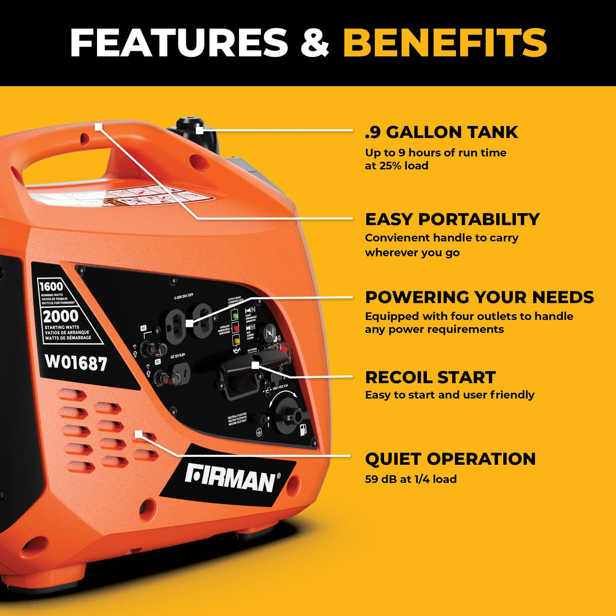 Gas Inverter Portable Generator 2000/1600W Recoil Start