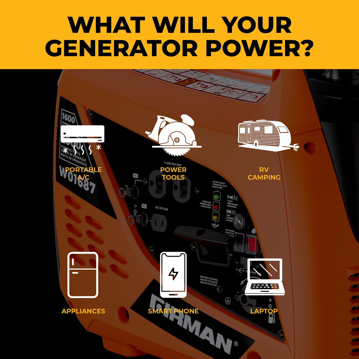 Gas Inverter Portable Generator 2000/1600W Recoil Start