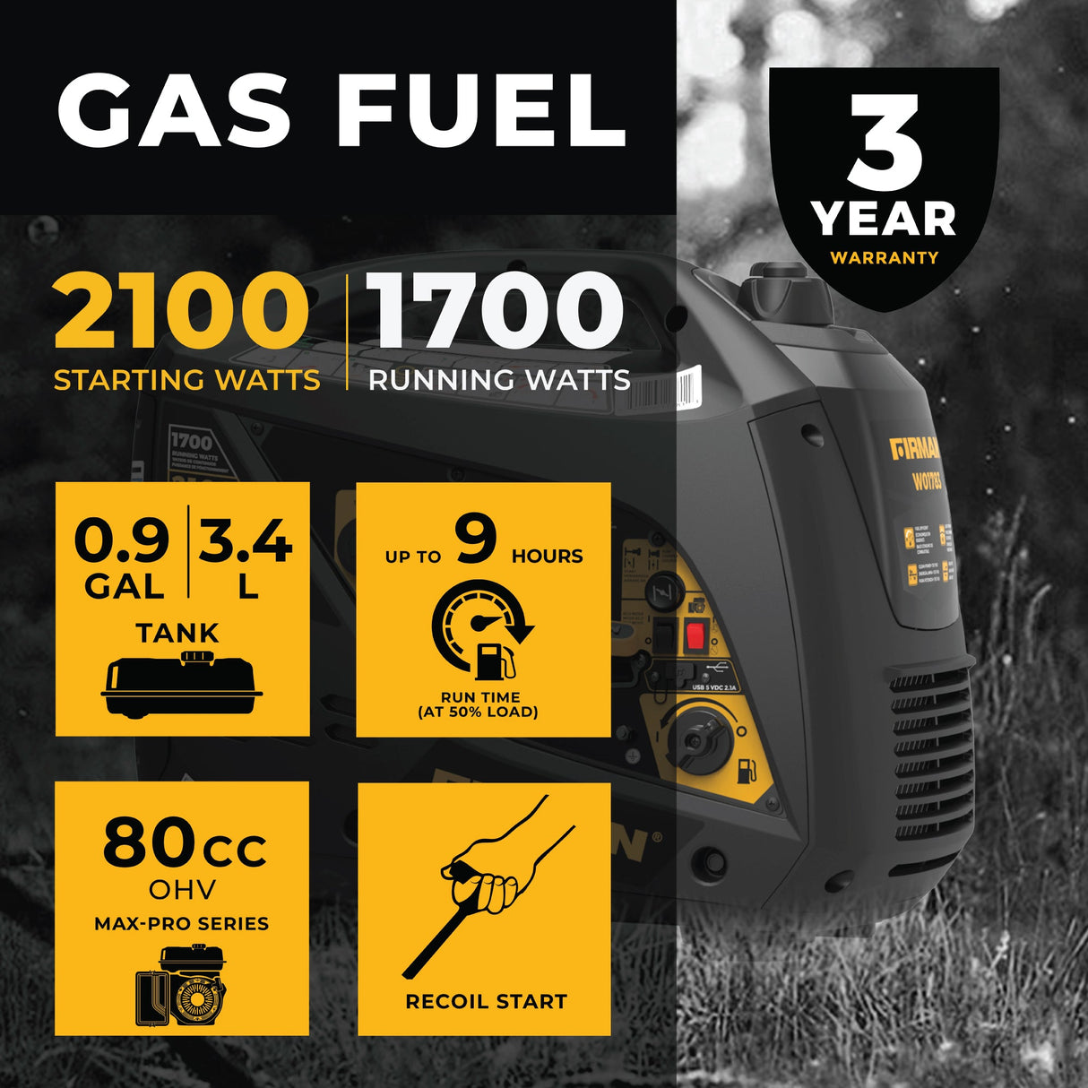 Inverter Portable Generator 2100W Recoil Start